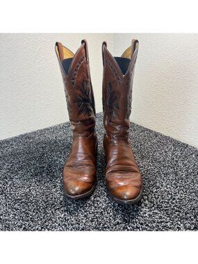 VTG Justin Leather Cowboy Boots Comb Last  9.5 B Brown Western Embroidered 2510